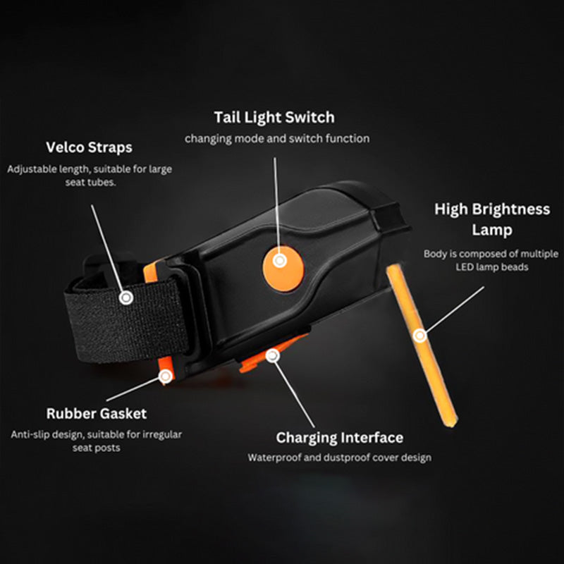 LED cykellygte til cykelbagende, rund og kompakt, sort kabinet med 40 lumen lysstyrke, perfekt til sikker cykling.