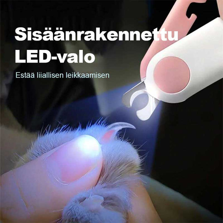 LED-oplyst kæledyrs negleklipper, pink håndtag, rustfrit stål, ergonomisk og sikker neglepleje