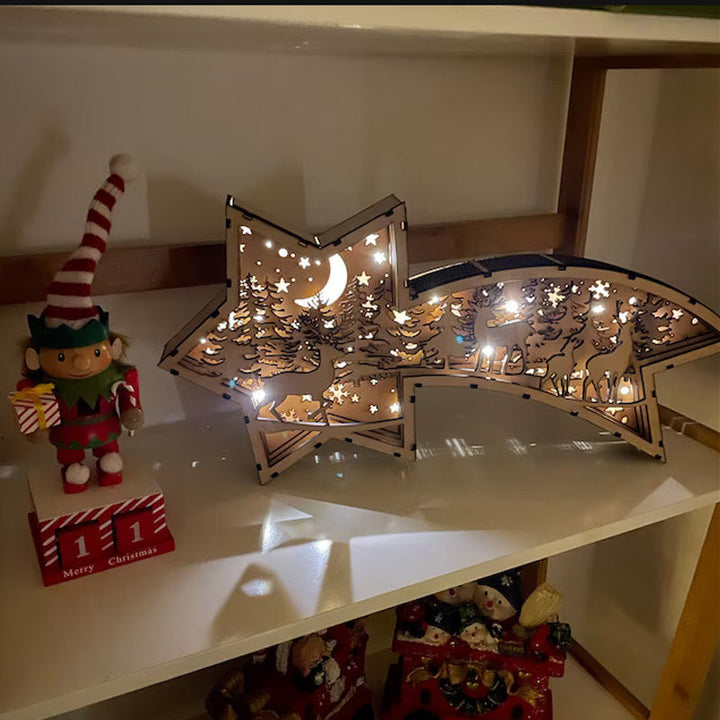 LED-oplyst træ Juletræ-stjerne, bringer varmt lys og naturlig skønhed til indretningen, dekorativ og detaljeret.