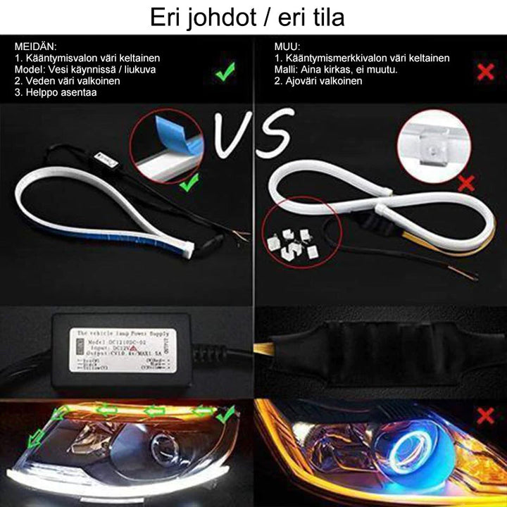 LED-lyslister til bil, klare og holdbare, hvid-gul lys, vandtætte, velegnet til dag og nat, nem installation