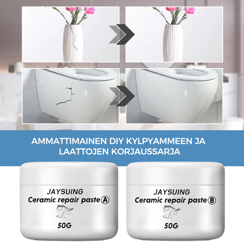 Flise reparationspasta til hjemmebrug: lysegrå, til keramiske overflader, reparation af afskalninger og revner.