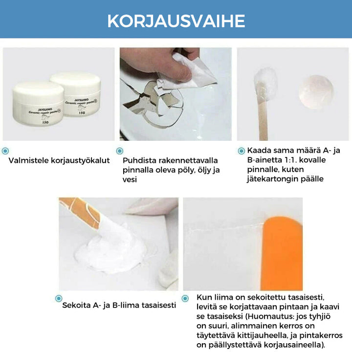 Flise reparationspasta til hjemmebrug: lysegrå, til keramiske overflader, reparation af afskalninger og revner.