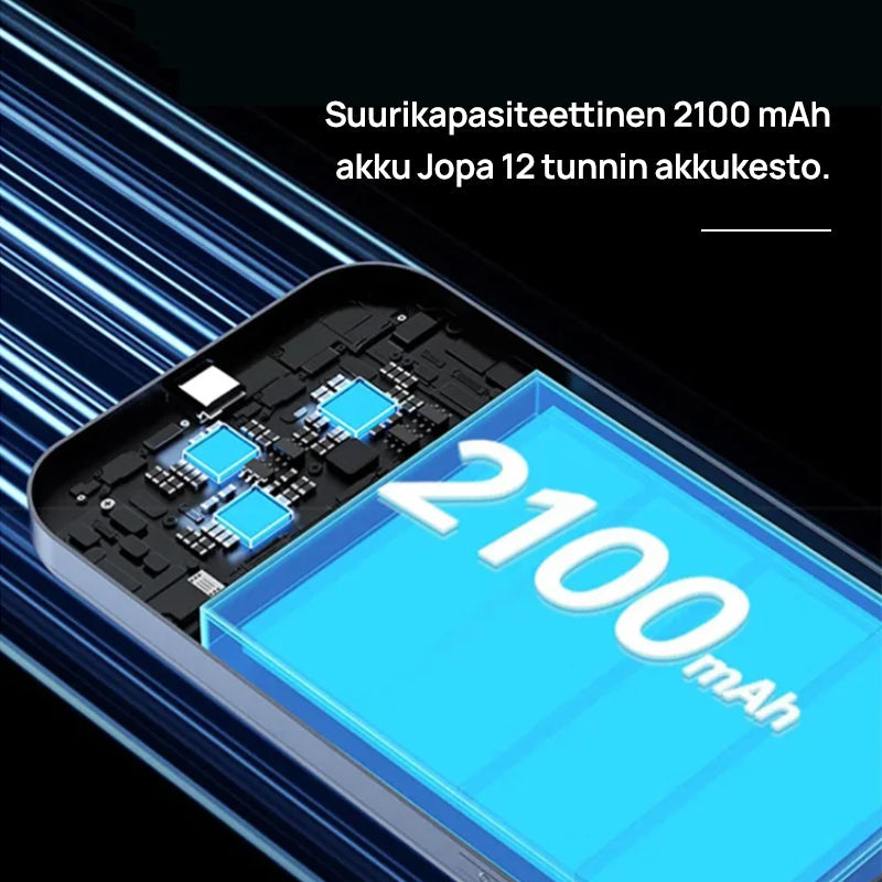 Langaton kannettava 5G WiFi-reititin antenneilla, kompakti, hopeanvärinen, neljä sisäänrakennettua antennia, 2100 mAh akku.