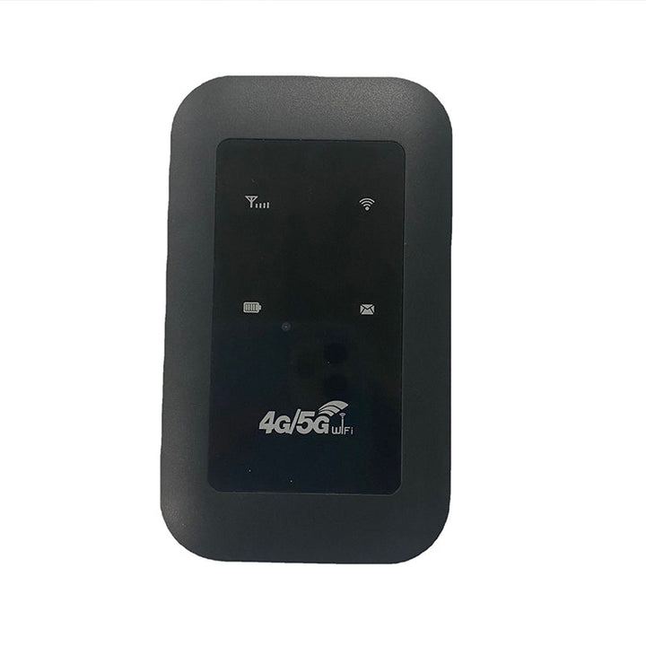 Bærbar WiFi-router med 4G/5G+antenne, der leverer hurtig 150 Mbps dataoverførsel på en hvid baggrund.