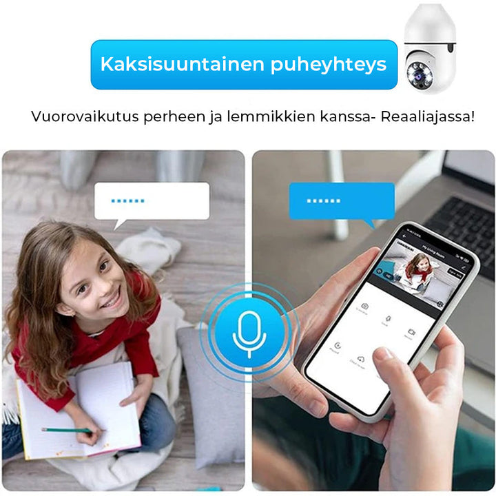 Trådløst smart overvågningskamera med E27-fatning, hvid, bevægelsessensor, LED-lys, IP-kamera med fjernadgang, 8x16x10cm