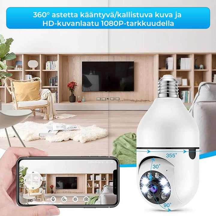 Trådløst smart overvågningskamera med E27-fatning, hvid, bevægelsessensor, LED-lys, IP-kamera med fjernadgang, 8x16x10cm