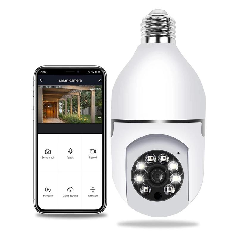 Trådløst smart overvågningskamera med E27-fatning, hvid, bevægelsessensor, LED-lys, IP-kamera med fjernadgang, 8x16x10cm