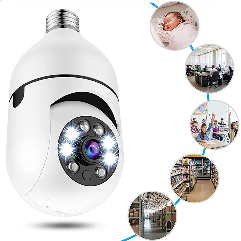 Trådløst smart overvågningskamera med E27-fatning, hvid, bevægelsessensor, LED-lys, IP-kamera med fjernadgang, 8x16x10cm