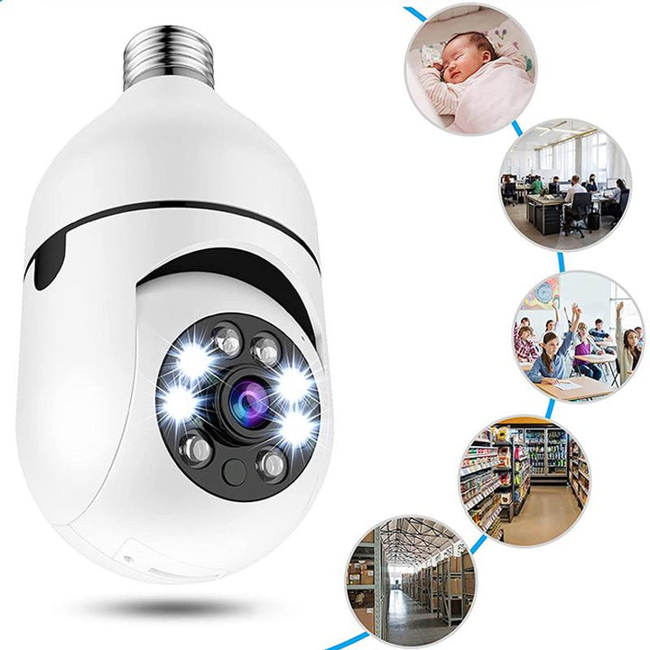 Trådløst smart overvågningskamera med E27-fatning, hvid, bevægelsessensor, LED-lys, IP-kamera med fjernadgang, 8x16x10cm