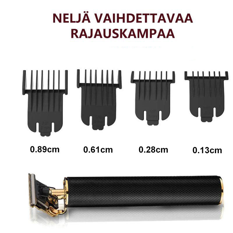 Trådløs herre trimmer og præcisionstrimmer i guldfinish, perfekt til hjemmebrug og professionel brug.
