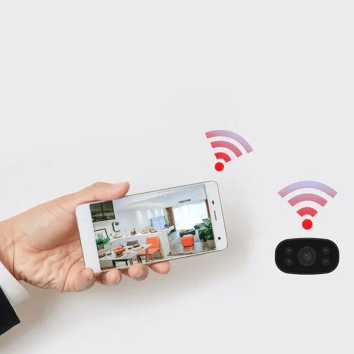 Trådløst sort 1080P WIFI-kamera til indendørs og udendørs overvågning, vidvinkel og nattesyn, bevægelsesdetektion, klar lyd.