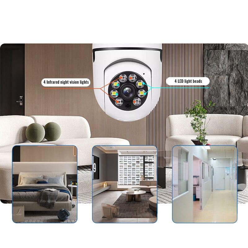 Trådløst sikkerhedskamera pære, WiFi, 1080P, hvidt glødepæredesign, diskret, moderne sikkerhedsløsning, hjemmeovervågning