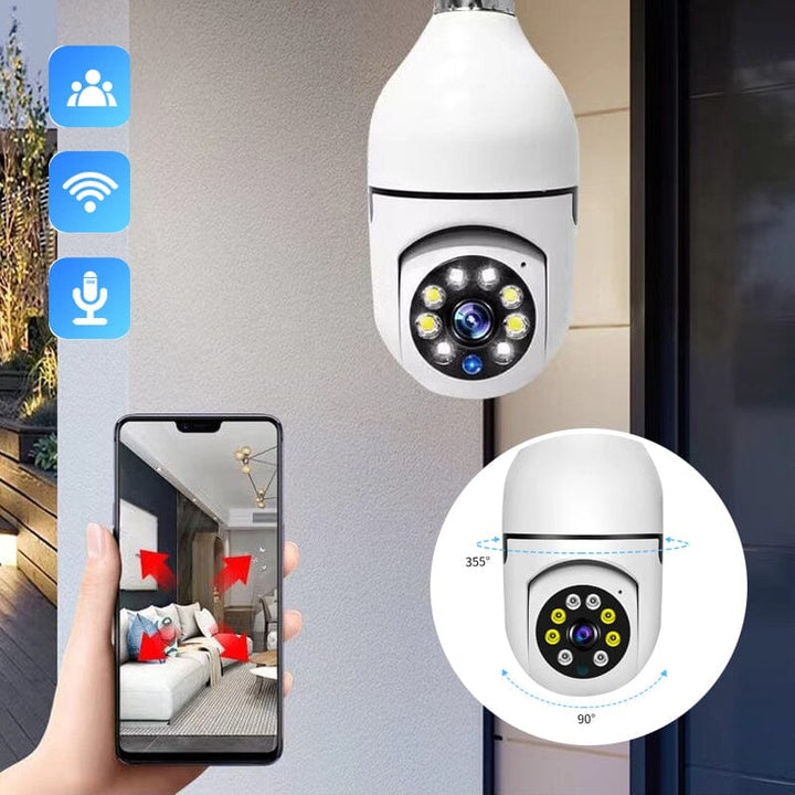 Trådløst sikkerhedskamera pære, WiFi, 1080P, hvidt glødepæredesign, diskret, moderne sikkerhedsløsning, hjemmeovervågning