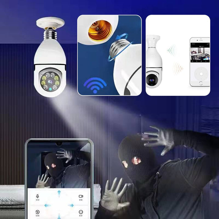 Trådløst sikkerhedskamera pære, WiFi, 1080P, hvidt glødepæredesign, diskret, moderne sikkerhedsløsning, hjemmeovervågning