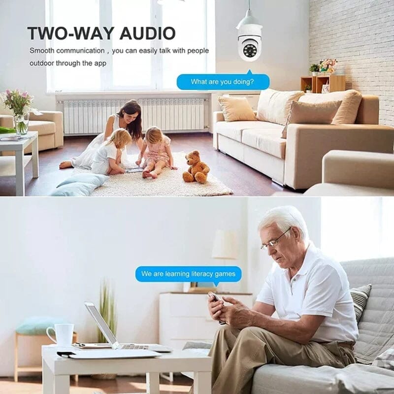 Trådløst sikkerhedskamera pære, WiFi, 1080P, hvidt glødepæredesign, diskret, moderne sikkerhedsløsning, hjemmeovervågning