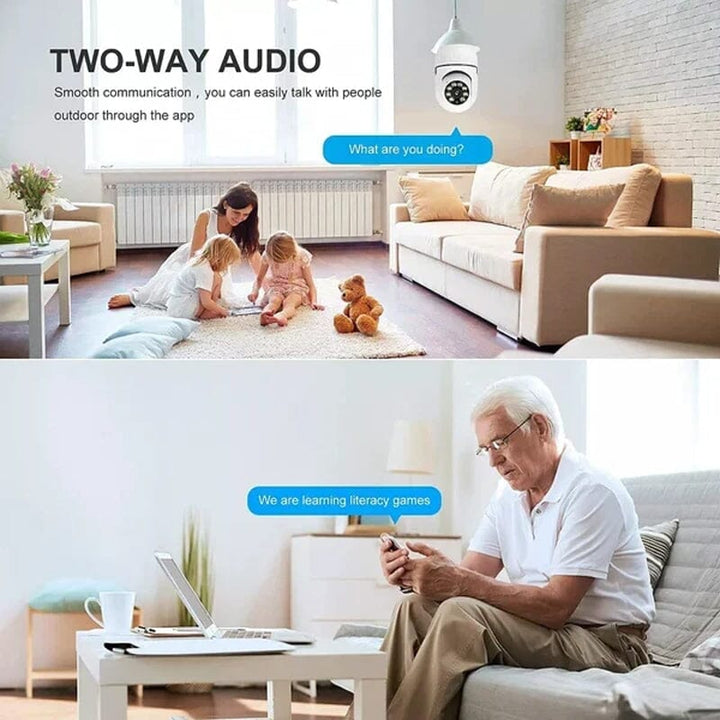 Trådløst sikkerhedskamera pære, WiFi, 1080P, hvidt glødepæredesign, diskret, moderne sikkerhedsløsning, hjemmeovervågning