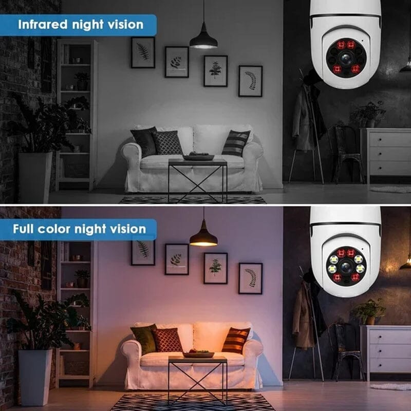 Trådløst sikkerhedskamera pære, WiFi, 1080P, hvidt glødepæredesign, diskret, moderne sikkerhedsløsning, hjemmeovervågning