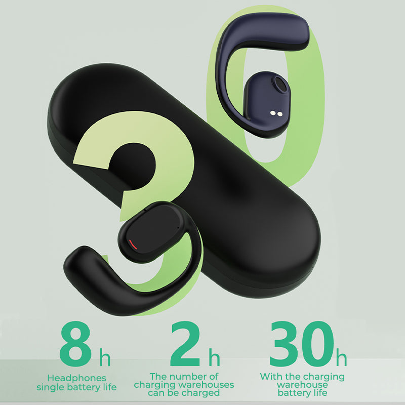"Langattomat Bluetooth-kuulokemikrofonit urheiluun, mustat, korvaan sopivat, mukava silikonimateriaali, avoimet muodot"