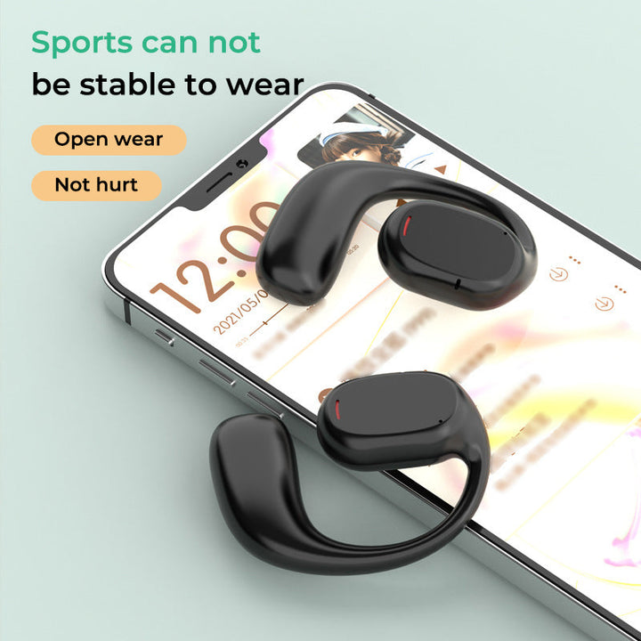 "Langattomat Bluetooth-kuulokemikrofonit urheiluun, mustat, korvaan sopivat, mukava silikonimateriaali, avoimet muodot"