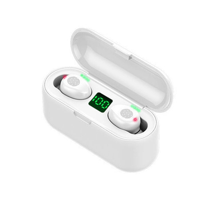 Trådløse Bluetooth-hovedtelefoner til sport, sort/hvid, trådløse, minimalistisk design, IPX8 vandtætte.
