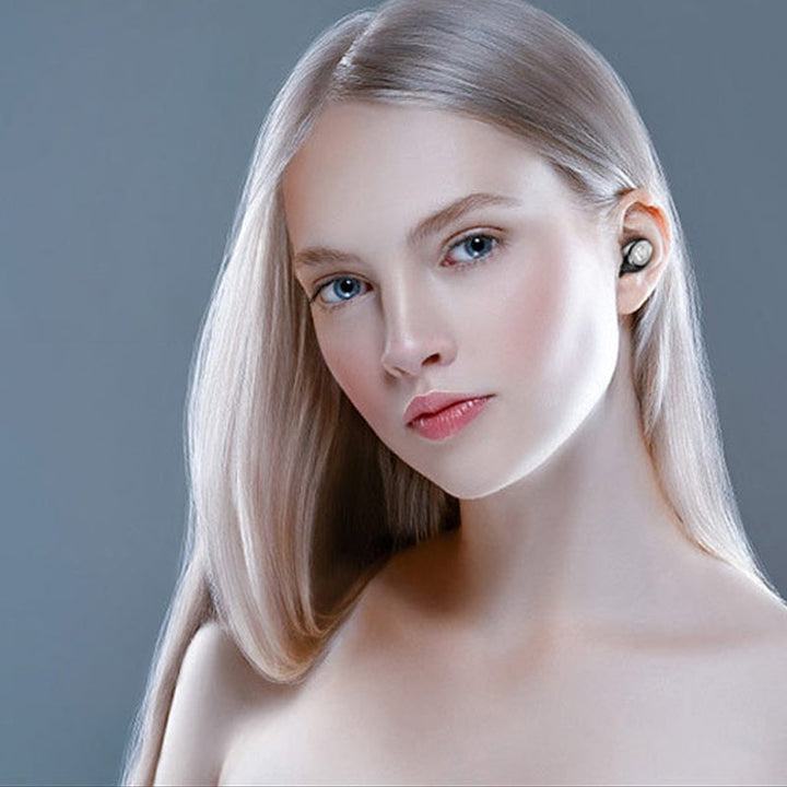Trådløse Bluetooth-hovedtelefoner til sport, sort/hvid, trådløse, minimalistisk design, IPX8 vandtætte.