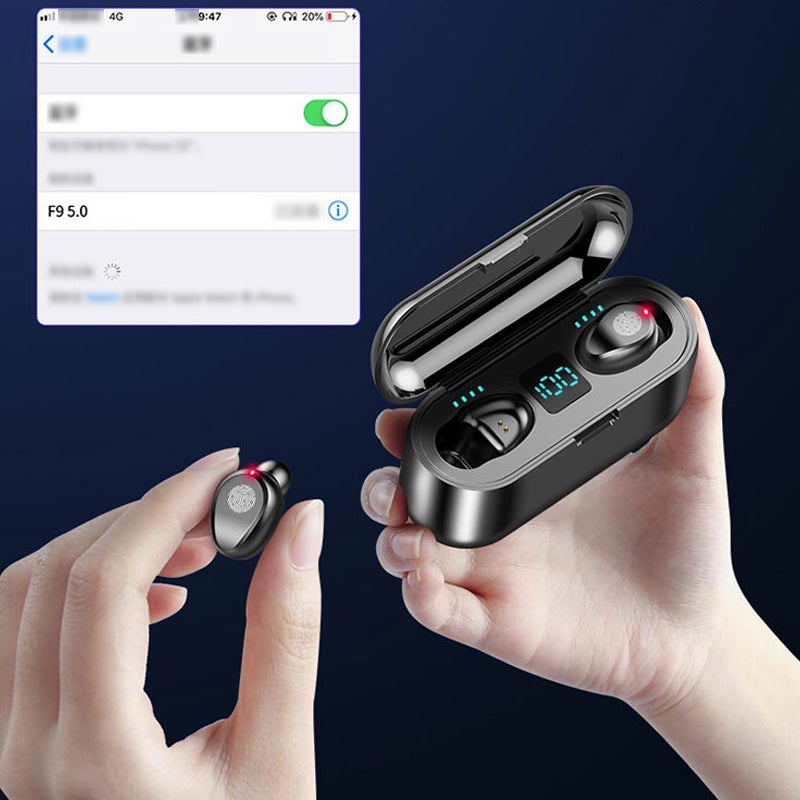 Trådløse Bluetooth-hovedtelefoner til sport, sort/hvid, trådløse, minimalistisk design, IPX8 vandtætte.