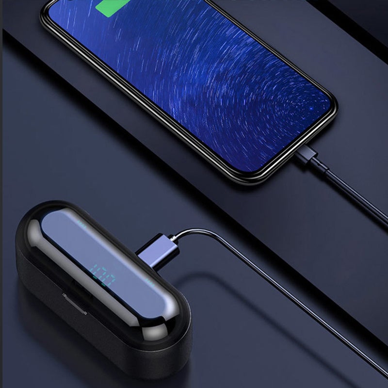 Trådløse Bluetooth-hovedtelefoner til sport, sort/hvid, trådløse, minimalistisk design, IPX8 vandtætte.