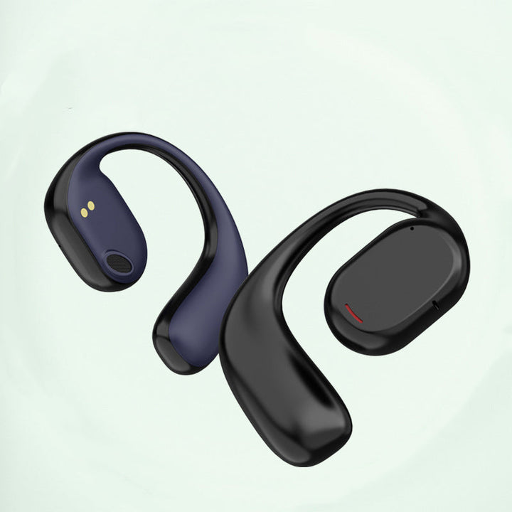Trådløse open-ear Bluetooth-hovedtelefoner til sport, lette og ergonomiske, sort silikonemateriale, over øret, IPX5.