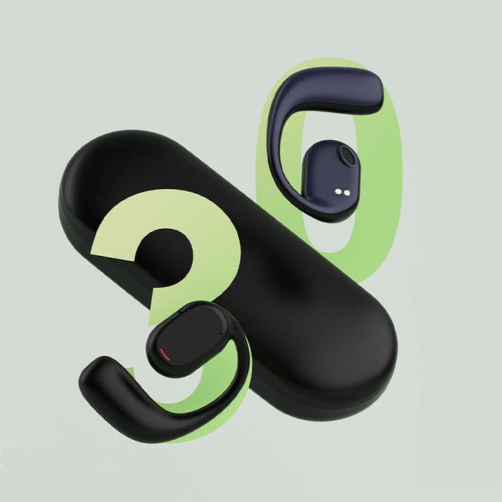 Trådløse open-ear Bluetooth-hovedtelefoner til sport, lette og ergonomiske, sort silikonemateriale, over øret, IPX5.