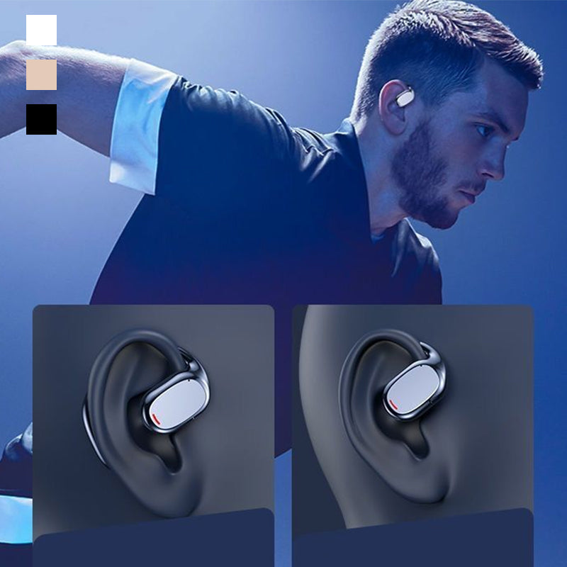Trådløse open-ear Bluetooth-hovedtelefoner til sport, lette og ergonomiske, sort silikonemateriale, over øret, IPX5.