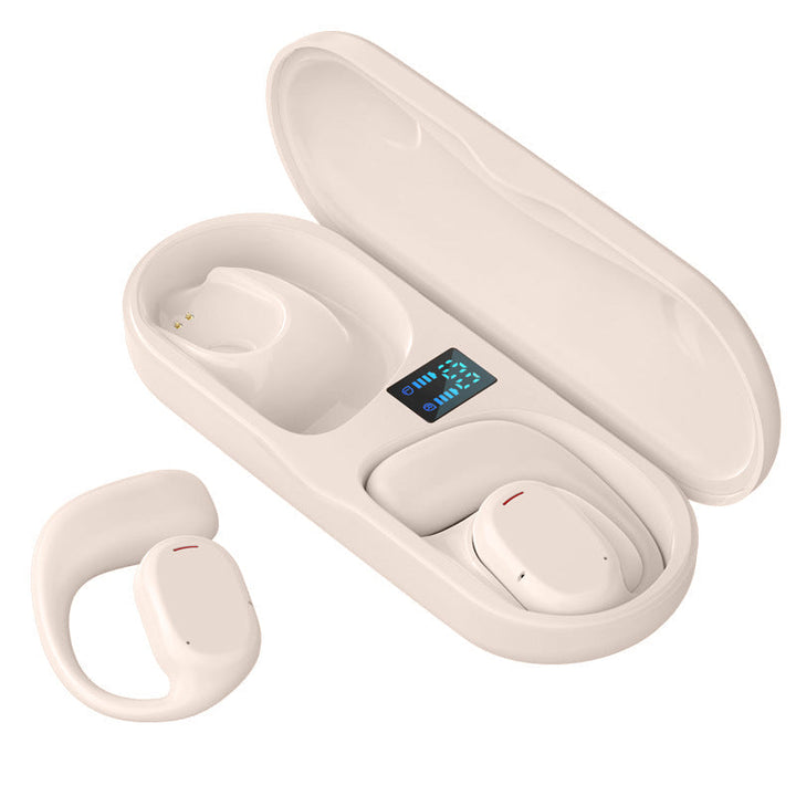 Trådløse open-ear Bluetooth-hovedtelefoner til sport, lette og ergonomiske, sort silikonemateriale, over øret, IPX5.