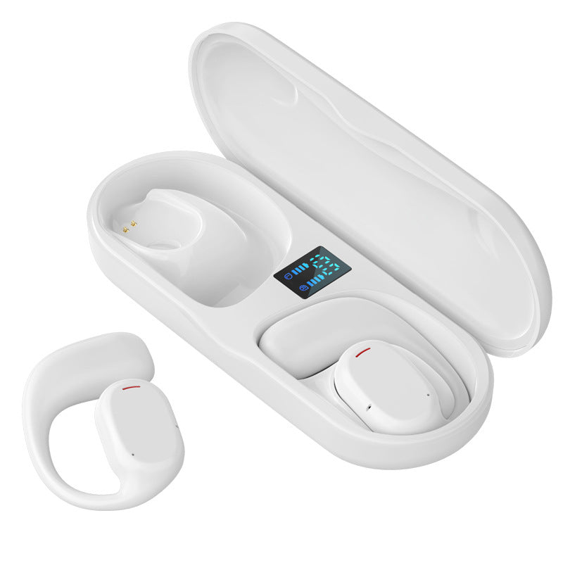 Trådløse open-ear Bluetooth-hovedtelefoner til sport, lette og ergonomiske, sort silikonemateriale, over øret, IPX5.