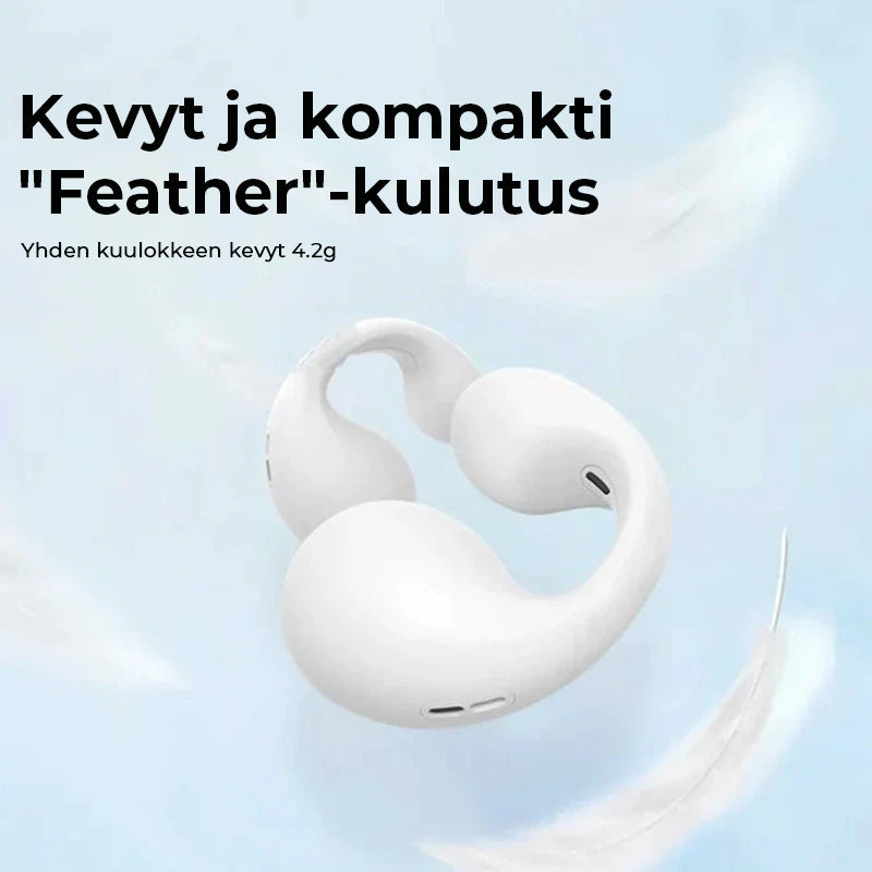 Trådløse knogleledende hovedtelefoner, elegant og kompakt design, sort metalstruktur, i opladningsetui, teknologi og gadgets