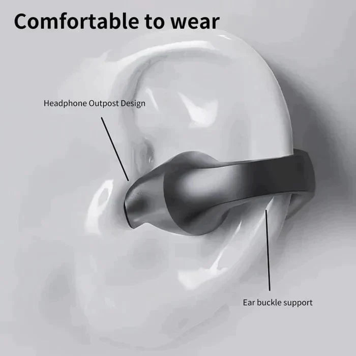 Langattomat luunjohtokuulokkeet LED-näytöllä, musta, ergonominen muotoilu, avoin rakenne, sopii aktiiviseen elämäntapaan.