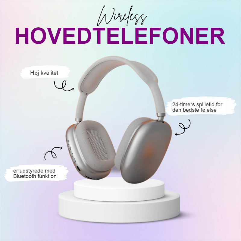 Trådløse komfortable over-ear Bluetooth-hovedtelefoner, stilfuldt sort design, bløde ørepuder, kraftfuld lydgengivelse.