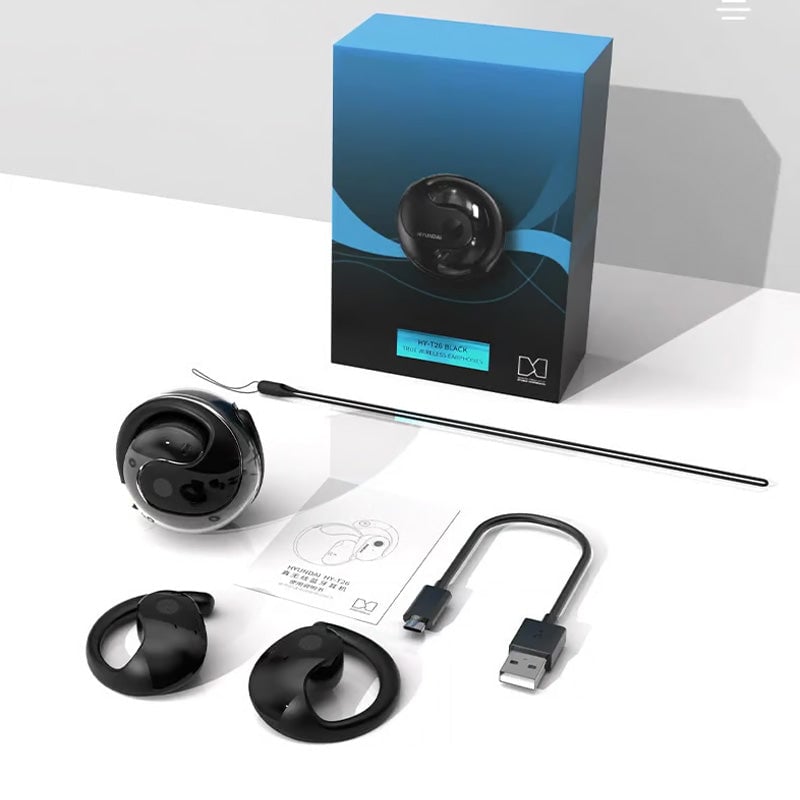 Trådløse sorte/beige Bluetooth-oversættelseshovedtelefoner, stilfuldt design, til smart hjem, oversættelse i realtid.