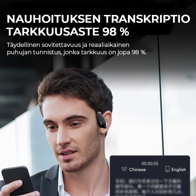 Trådløse sorte/beige Bluetooth-oversættelseshovedtelefoner, stilfuldt design, til smart hjem, oversættelse i realtid.