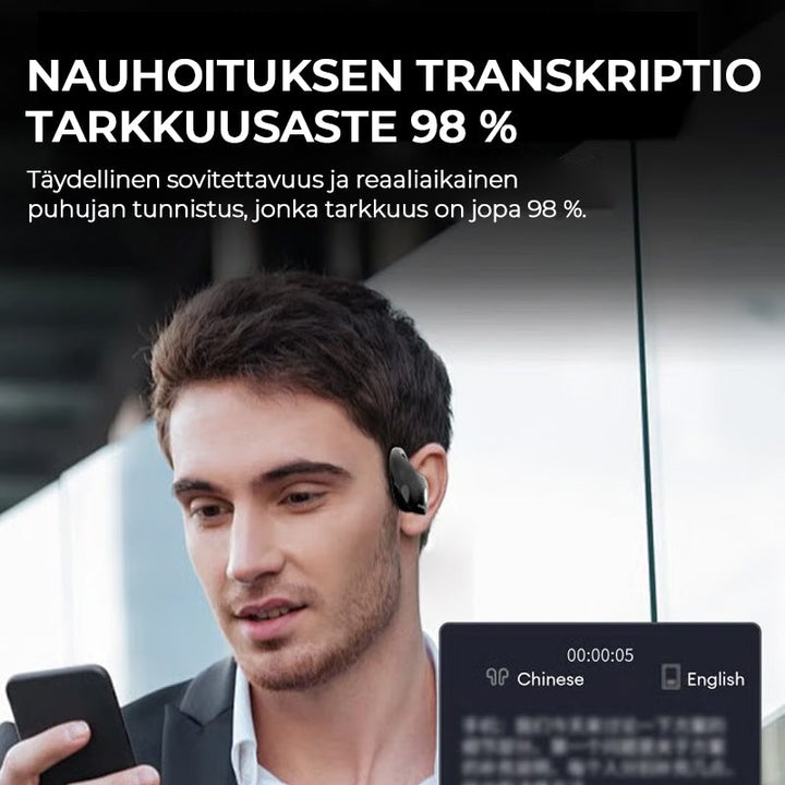 Trådløse sorte/beige Bluetooth-oversættelseshovedtelefoner, stilfuldt design, til smart hjem, oversættelse i realtid.