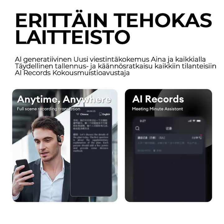 Trådløse sorte/beige Bluetooth-oversættelseshovedtelefoner, stilfuldt design, til smart hjem, oversættelse i realtid.