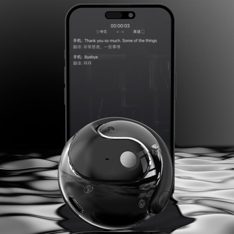 Trådløse sorte/beige Bluetooth-oversættelseshovedtelefoner, stilfuldt design, til smart hjem, oversættelse i realtid.