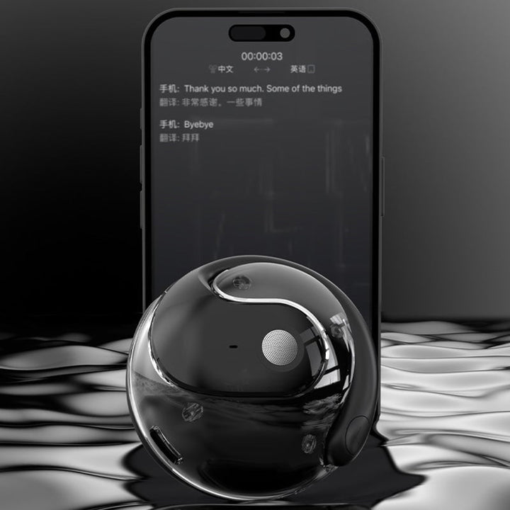Trådløse sorte/beige Bluetooth-oversættelseshovedtelefoner, stilfuldt design, til smart hjem, oversættelse i realtid.