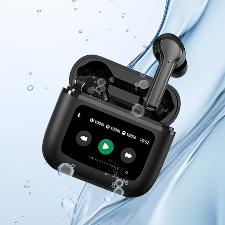 "Langattomat mustat ja valkoiset Bluetooth-kuulokkeet, kosketusnäyttö, ergonominen muotoilu, aktiivinen melunvaimennus."