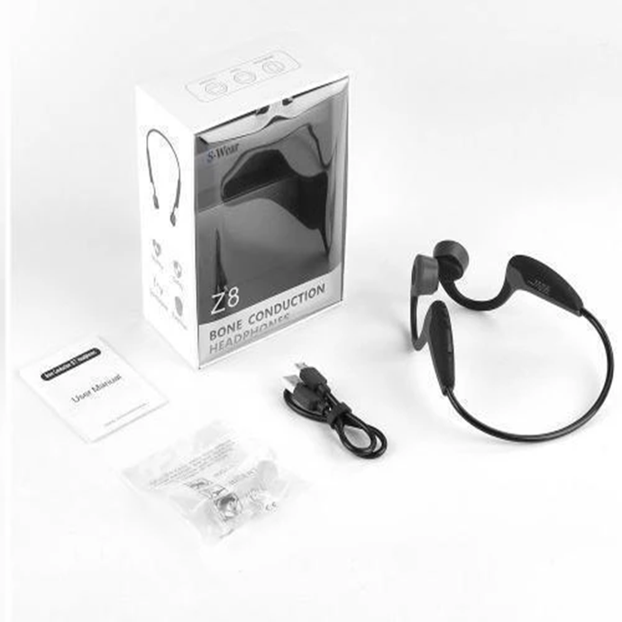 "Langattomat mustat luusiirto-kuulokkeet, minimalistinen design, ergonominen muotoilu urheiluun, Bluetooth-yhteys"