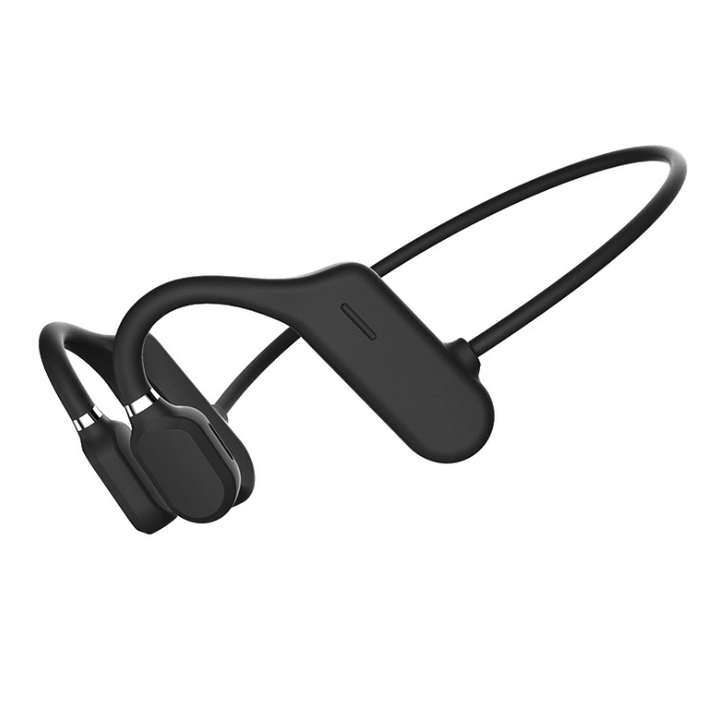 "Langattomat mustat luusiirto-kuulokkeet, minimalistinen design, ergonominen muotoilu urheiluun, Bluetooth-yhteys"