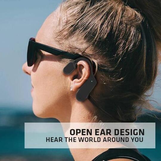 "Langattomat mustat luusiirto-kuulokkeet, minimalistinen design, ergonominen muotoilu urheiluun, Bluetooth-yhteys"