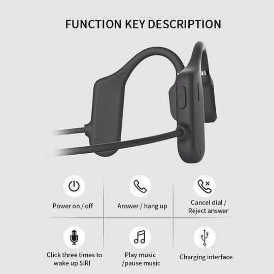 "Langattomat mustat luusiirto-kuulokkeet, minimalistinen design, ergonominen muotoilu urheiluun, Bluetooth-yhteys"