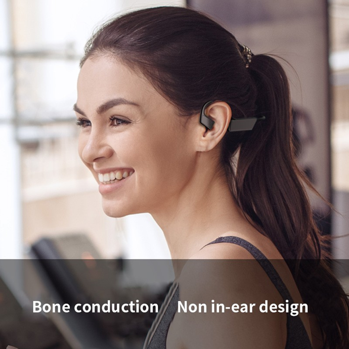 "Langattomat mustat luusiirto-kuulokkeet, minimalistinen design, ergonominen muotoilu urheiluun, Bluetooth-yhteys"