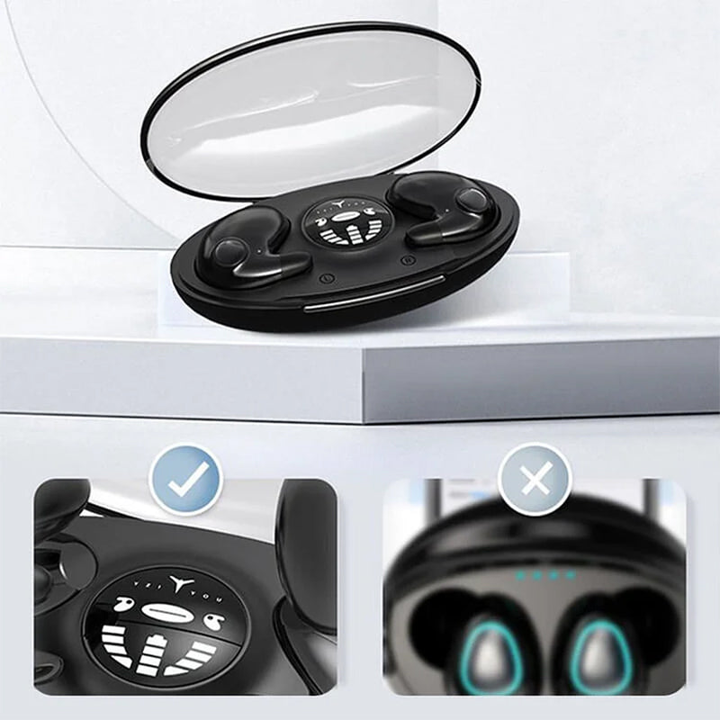 Trådløse vandtætte sove-høretelefoner med IPX5, elegant og tilpasningsdygtigt design, sorte.