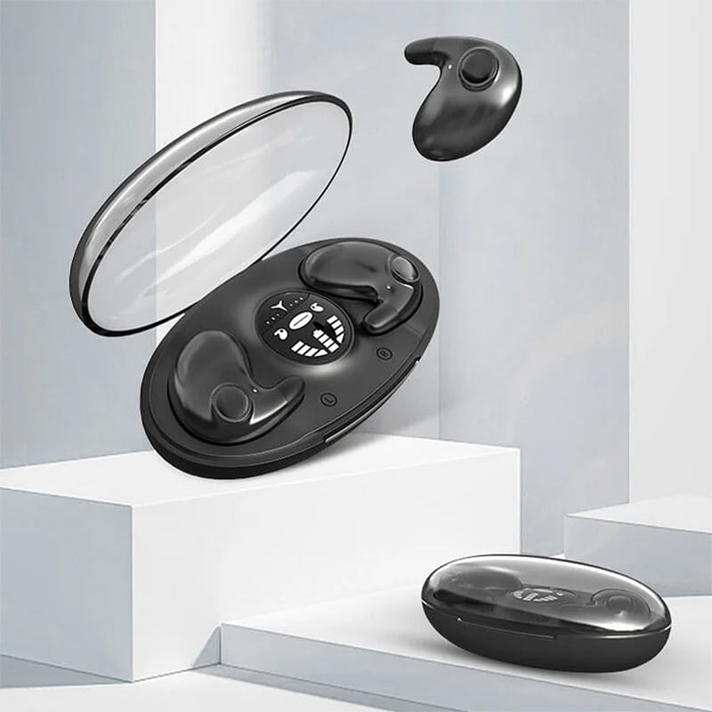 Trådløse vandtætte sove-høretelefoner med IPX5, elegant og tilpasningsdygtigt design, sorte.