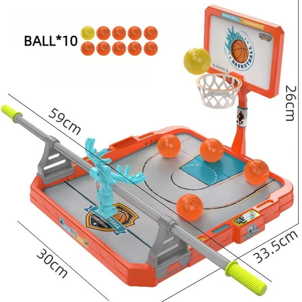Børnenes 2-spiller basketball finger spil, farverigt bane, 10 bolde og scoreboard, sjov og konkurrencedygtig spilletid.